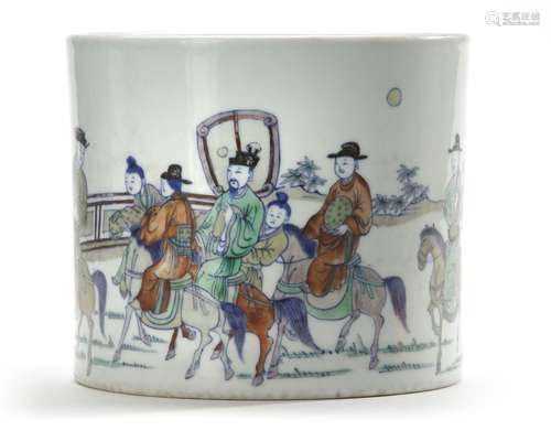 A CHINESE FAMILLE VERTE BRUSH POT, 19TH CENTURY