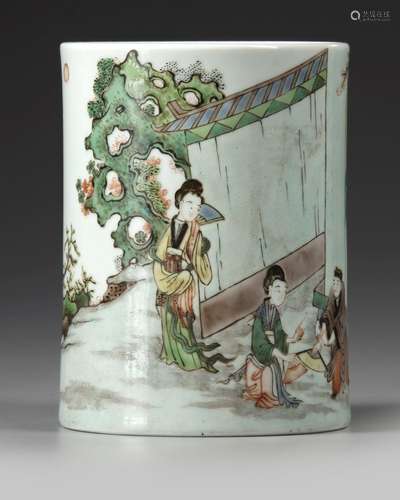 A CHINESE FAMILLE VERTE BRUSH POT, QING DYNASTY (1644–1911),...