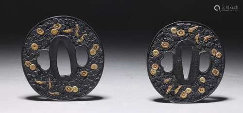 JAPANESE EDO PERIOD IRON DAISHO SHAKUDO PAIR OF TSUBA FOR A ...