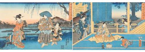 GROUP OF FOUR UTAGAWA KUNISADA (JAPANESE, 1770-1886) WOODBLO...