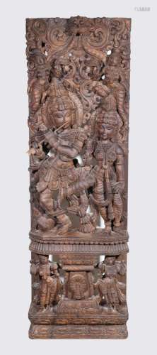 LARGE INDIAN CARVED WOOD PANEL
