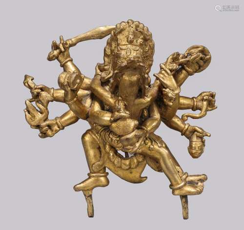 ANTIQUE SINO-TIBETAN GILT COPPER ALLOY BRONZE BUDDHIST DEITY