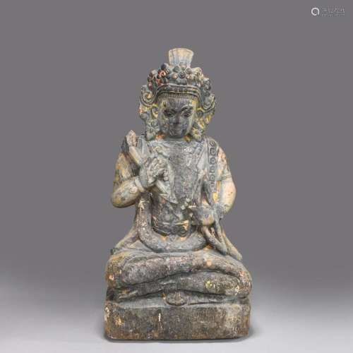 HIGHLY UNUSUAL MING DYNASTY CARVED STONE NEPALESE SEATED BOD...