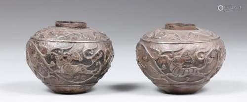 PAIR ANTIQUE VIETNAMESE SILVER JARLETS