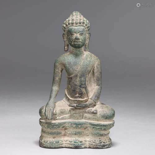 KHMER PERIOD BRONZE SEATED BUDDHA