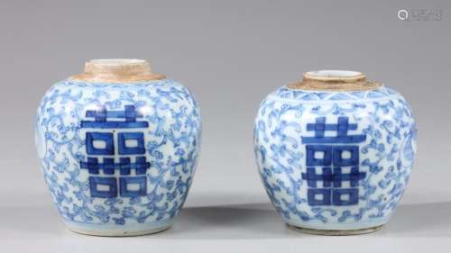 PAIR ANTIQUE CHINESE DOUBLE HAPPINESS JARS
