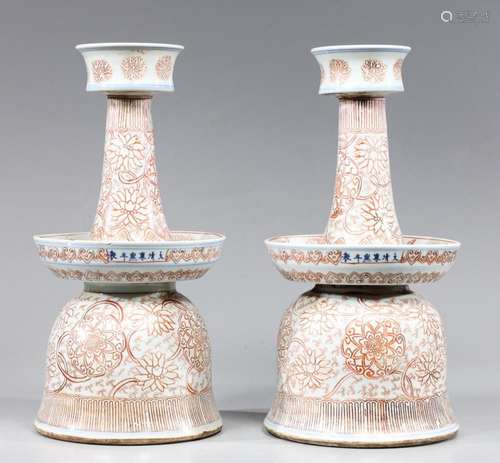 PAIR OF ANTIQUE CHINESE PORCELAIN CANDLESTICKS