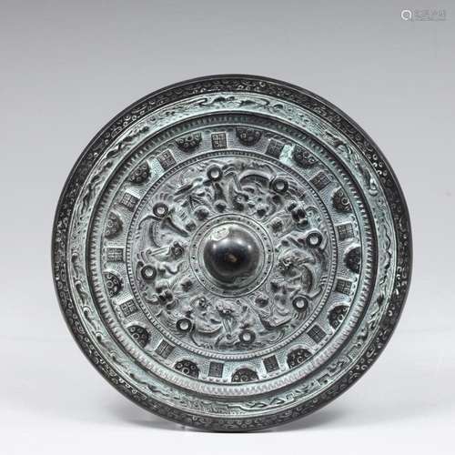 ELABORATE CHINESE LATE QING DYNASTY BRONZE MIRROR