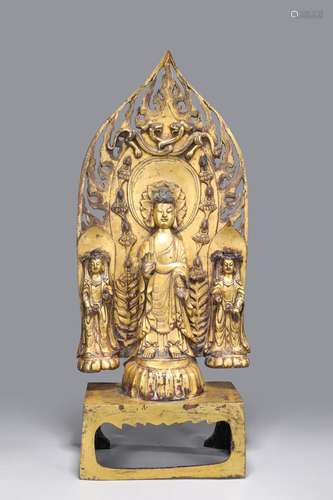 ANTIQUE CHINESE GILT BRONZE ALTAR FIGURE