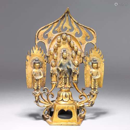 ANTIQUE CHINESE GILT BRONZE ALTAR PIECE