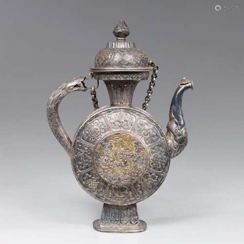 ANTIQUE CHINESE SILVER WINE EWER