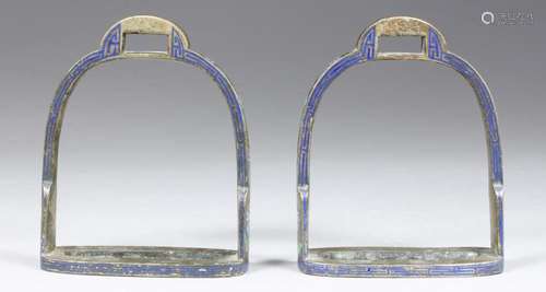 PAIR ANTIQUE CHINESE WHITE BRONZE STIRRUPS