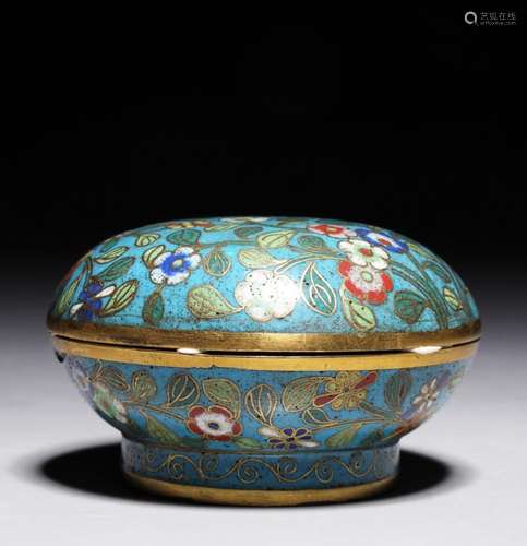 FINE ANTIQUE CHINESE GILDED CLOISONNE SEAL BOX