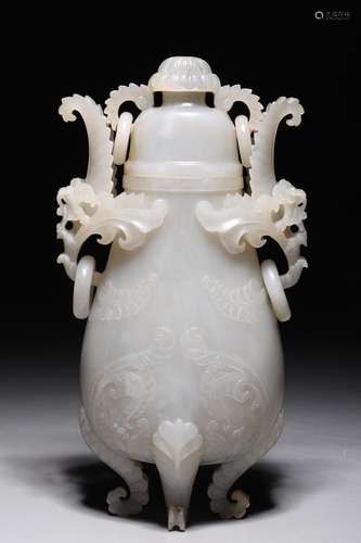 CHINESE HINDUSTAN STYLE CARVED JADE COVERED VASE