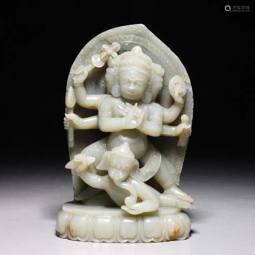 UNUSUAL CHINESE CARVED CELADON JADE BODHISATTVA