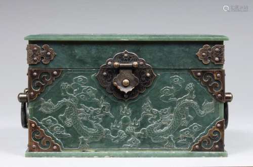 FINE CHINESE SPINACH JADE COVERED BOX
