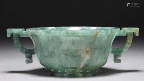 ANTIQUE CHINESE CARVED JADEITE LIBATION CUP
