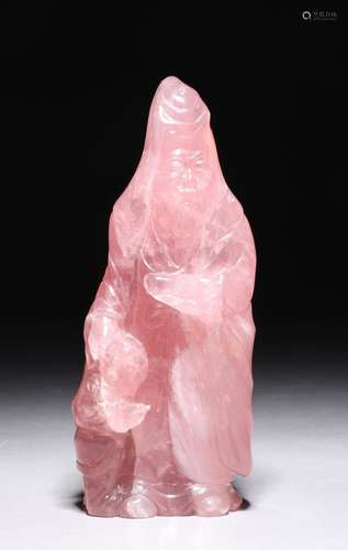 ANTIQUE CHINESE CARVED ROSE QUARTZ SHOULAO