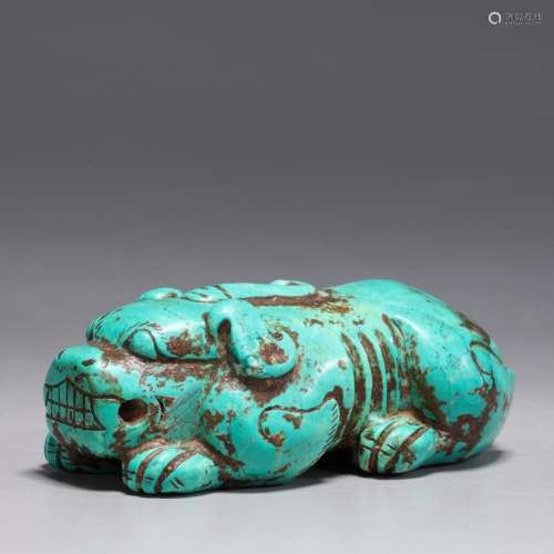 CHINESE CARVED ARCHAISTIC TURQUOISE-LIKE SCROLL WEIGHT
