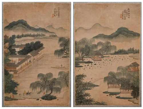 Li Qing (?-1853) Landscape Paintings Framed