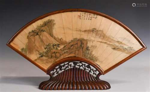 Xu Xi (Qing) Fan Page in Frame w/Stand