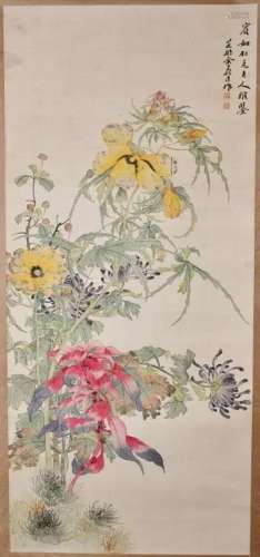 Yu Dingchen Flowers Hanging Scroll Qing