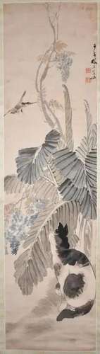 Lin YiZong(19thC) Cat & Bird