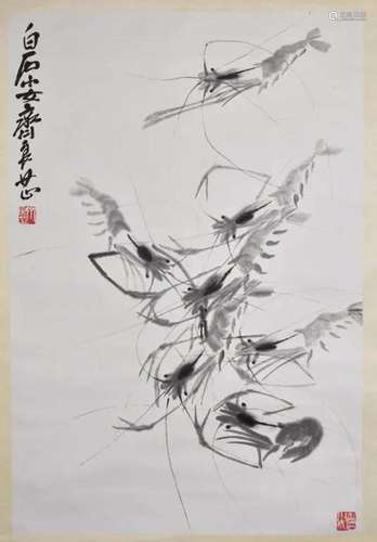 Qi Liangzhi(1931-2010)Ink Shrimps