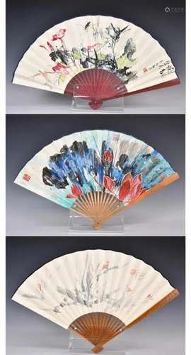 Liu Youjie & A Shui etc. A Group of 3 Fans, 20thC