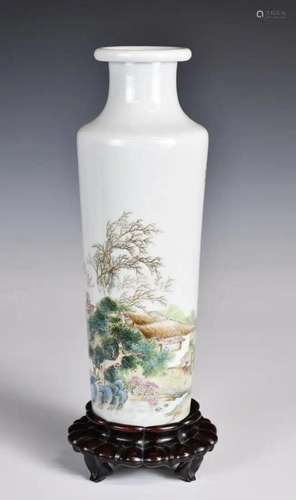 A Famille Rose Tall Vase w/Std