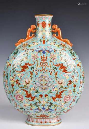 A Turquoise-Ground Vase Jiaqing Mk Republican Prd