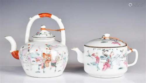 A Group of 2 Famille Rose Tea Pots 19thC