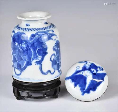 A Blue & White Water Pot & A Seal Paste Box 19thC