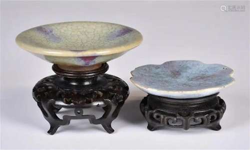 A Group of 2 Jun-Ware Plates w/Std, Ming