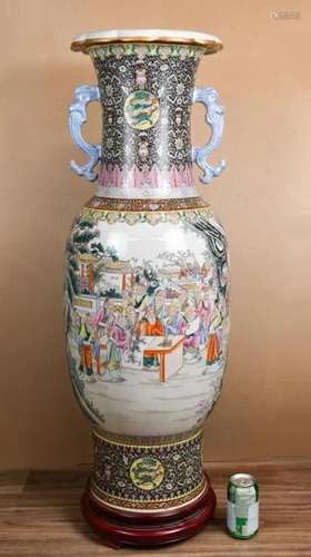 A Large Figural Handled Vase w/Std Qianlong Mk 195