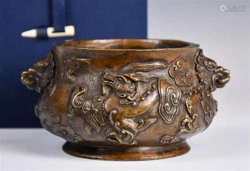 A Bronze Dragon Censer Xuande Mk Qing