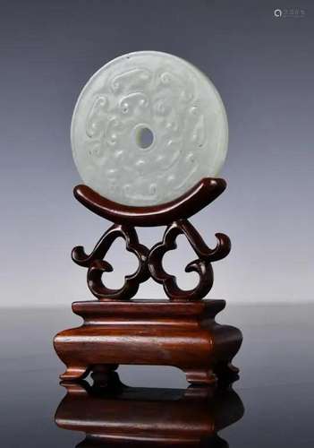 A Jade Bi Disc with Stand Ming