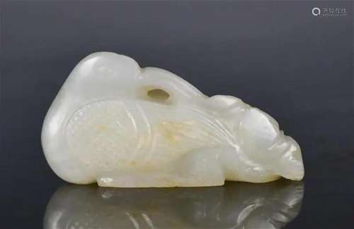 A White Jade Bird Carving w/Std Qing