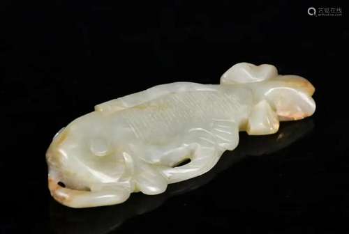 A Celadon Jade Fish Carving Qing