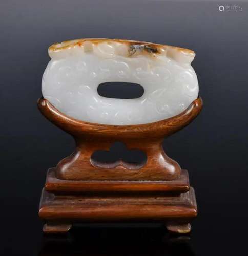 A Chilong Jade Bi Disc with Stand 18thC