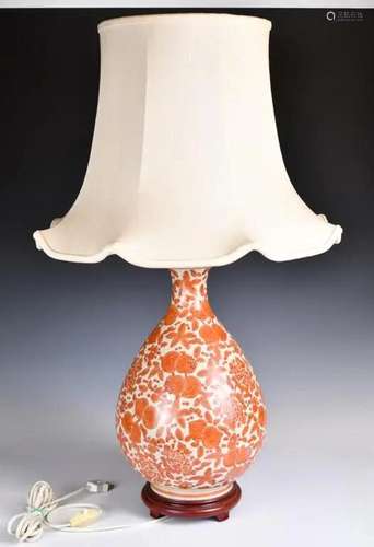 A Iron-Red 3-Fruits Vase Table Lamp 1950-70s