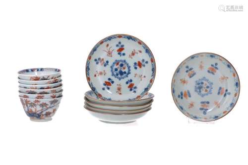 A set of six Imari porcelain cups with saucers, dec