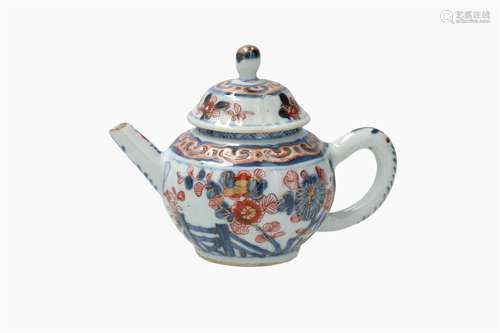 An Imari porcelain lobed teapot, decorated with flo