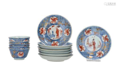 A set of five Imari porcelain cups with eight sauce