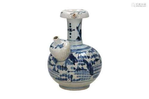 A blue and white porcelain kendi with ribbed belly