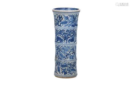 A bamboo-shaped blue and white soft paste vase, dec