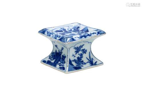 A blue and white porcelain salt cellar, decorated w