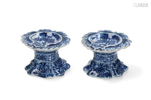 A pair of blue and white porcelain salt cellars, de