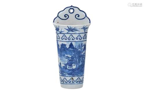 A blue and white porcelain wall vase, decorated wit