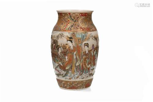 A polychrome porcelain vase, decorated with figures